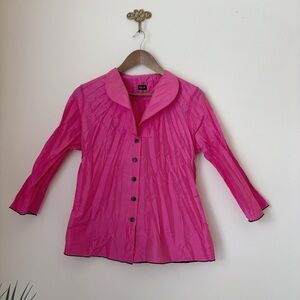 Beluva Pleated Button Front Shirt Small Fuchsia Black Preppy Classic Style